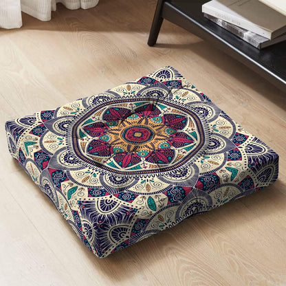 Mandala Meditation Cushion, Boho Meditation Mat, Meditation Pillows for Sitting on Floor, Cushions for Sitting in Home and Outdoor, Square Floor Pillow Cushion Seating for Yoga Accessories 22'' X 22''