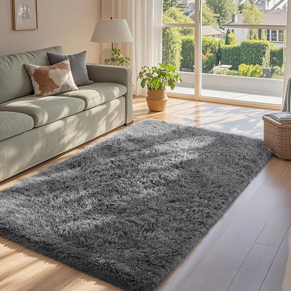 Ophanie Round Rugs 5Ft Ivory Circle Area Rug, Nursery Room Decor, Christmas Aesthetic Bedroom Home Circular Carpet 5 Foot, Fluffy Fuzzy Shag Plush Cream Living Room Rugs for Kids Boys Girls Teen Baby