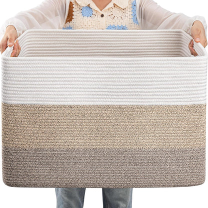 OIAHOMY Large Blanket Basket, 22”x17”x12” Rectangle Woven Baskets, Nursery Blanket Storage Living Room, Toy Storage With Handle, Large Baskets for Organizing-Gradient Yellow