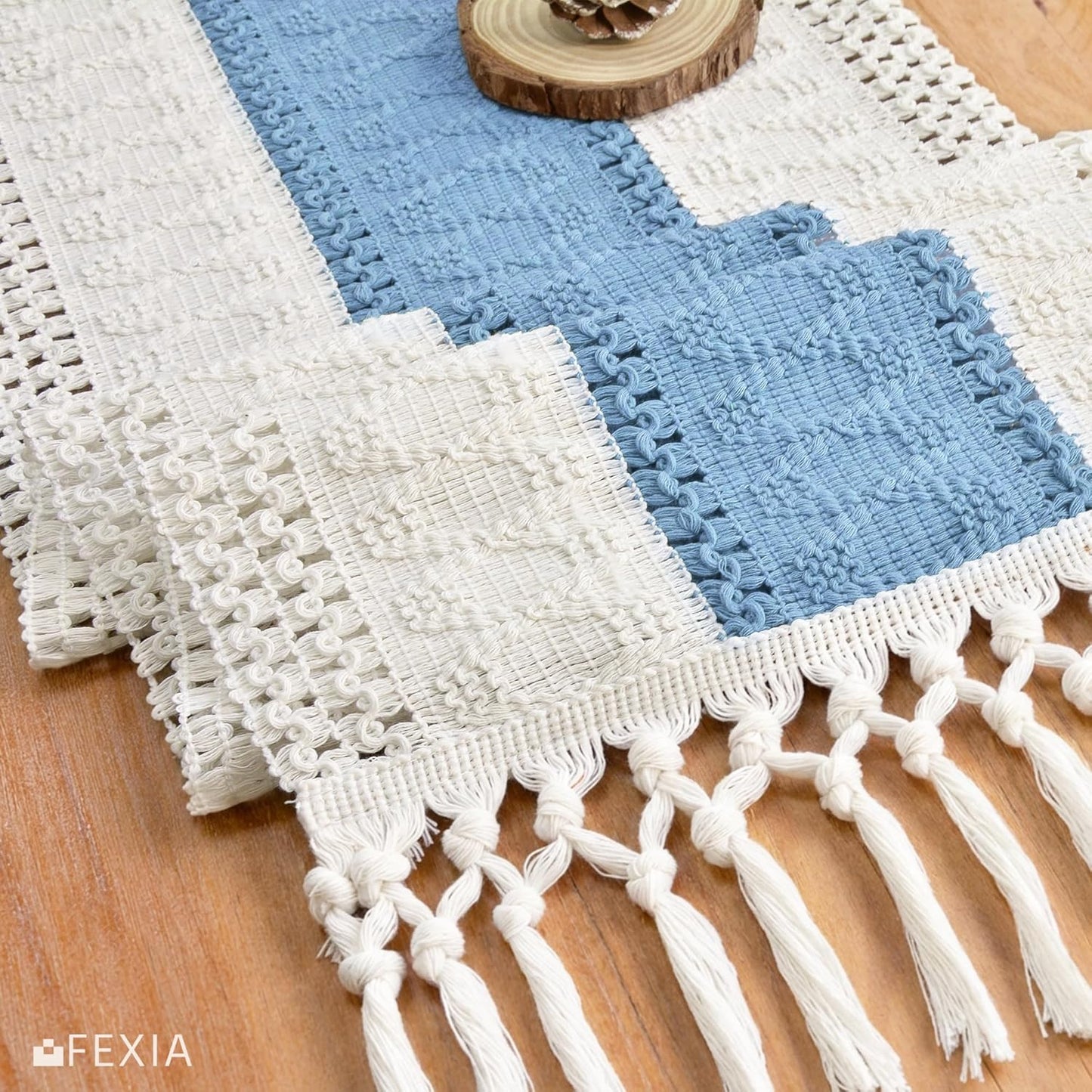 FEXIA Boho Table Runner for Thanksgiving Fall Christmas Home Decor with Tassels 72 Inches Long Pottery barn Furniture Farmhouse Rustic Macrame Burlap Table Decoration for Living Room (12x72 Inches)