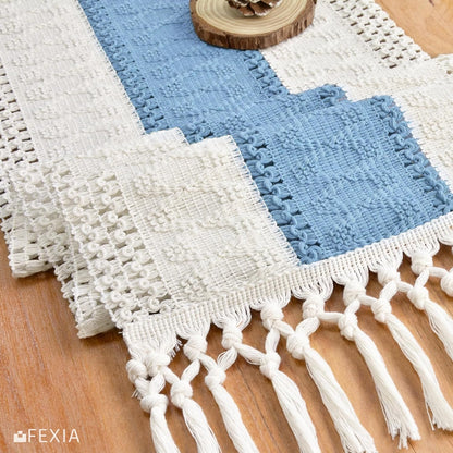 FEXIA Boho Table Runner for Thanksgiving Fall Christmas Home Decor with Tassels 72 Inches Long Pottery barn Furniture Farmhouse Rustic Macrame Burlap Table Decoration for Living Room (12x72 Inches)