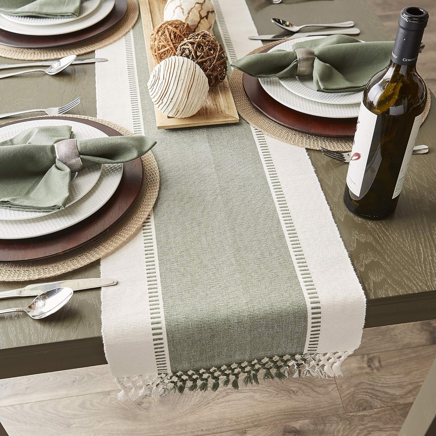 DII Dobby Stripe Woven Table Runner, 13x72-inch, French Blue