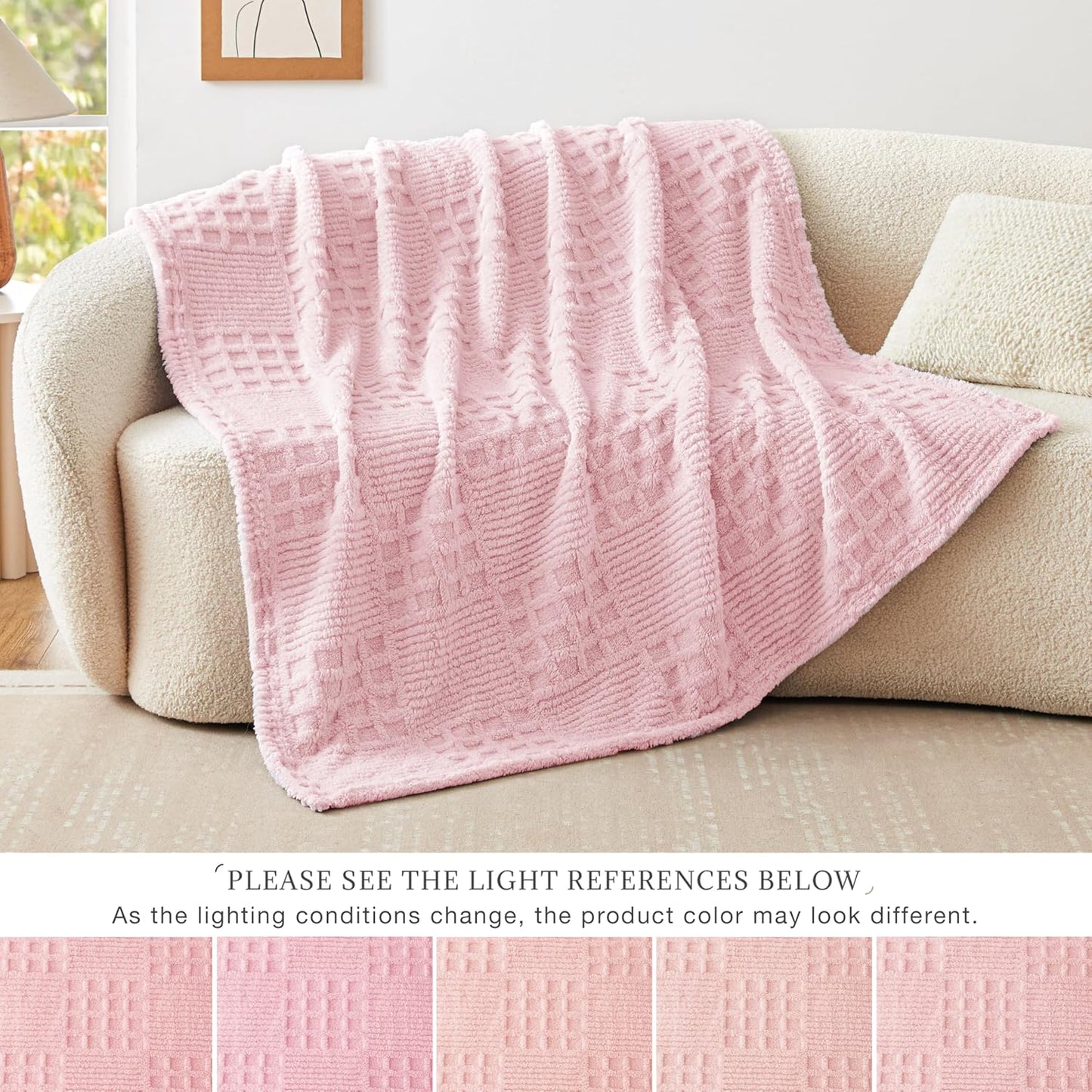EXQ Home Fleece Throw Blanket for Couch or Bed - 3D Imitation Turtle Shell Jacquard Decorative Blankets - Cozy Soft Lightweight Fuzzy Flannel Blanket Suitable for All Seasons(50"×60",Beige)