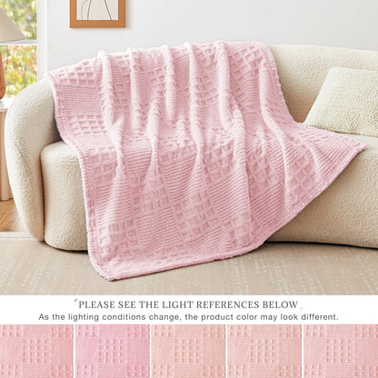 EXQ Home Fleece Throw Blanket for Couch or Bed - 3D Imitation Turtle Shell Jacquard Decorative Blankets - Cozy Soft Lightweight Fuzzy Flannel Blanket Suitable for All Seasons(50"×60",Beige)