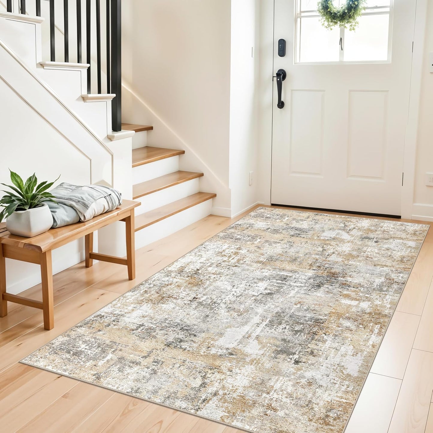 2x3 Washable Non-Slip Area Rug - Soft Low Pile Throw Rug for Kitchen Entryway Bedroom - Modern Indoor Door Mat with Rubber Backing (Beige Grey) - Colors A