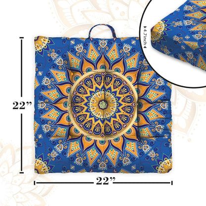 Mandala Meditation Cushion, Boho Meditation Mat, Meditation Pillows for Sitting on Floor, Cushions for Sitting in Home and Outdoor, Square Floor Pillow Cushion Seating for Yoga Accessories 22'' X 22''