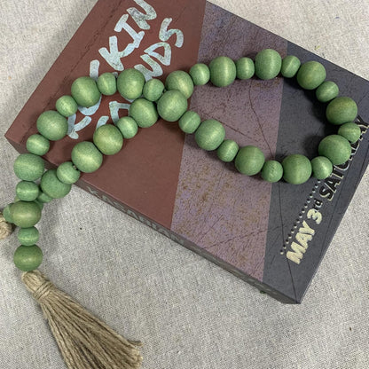 Handcrafted Farmhouse Wooden Decorative Beads Garland, Table Tray Boho Wood Beads with Tassel, Small Rustic Antique Decor for Home and Events (32" Rustic Blue)