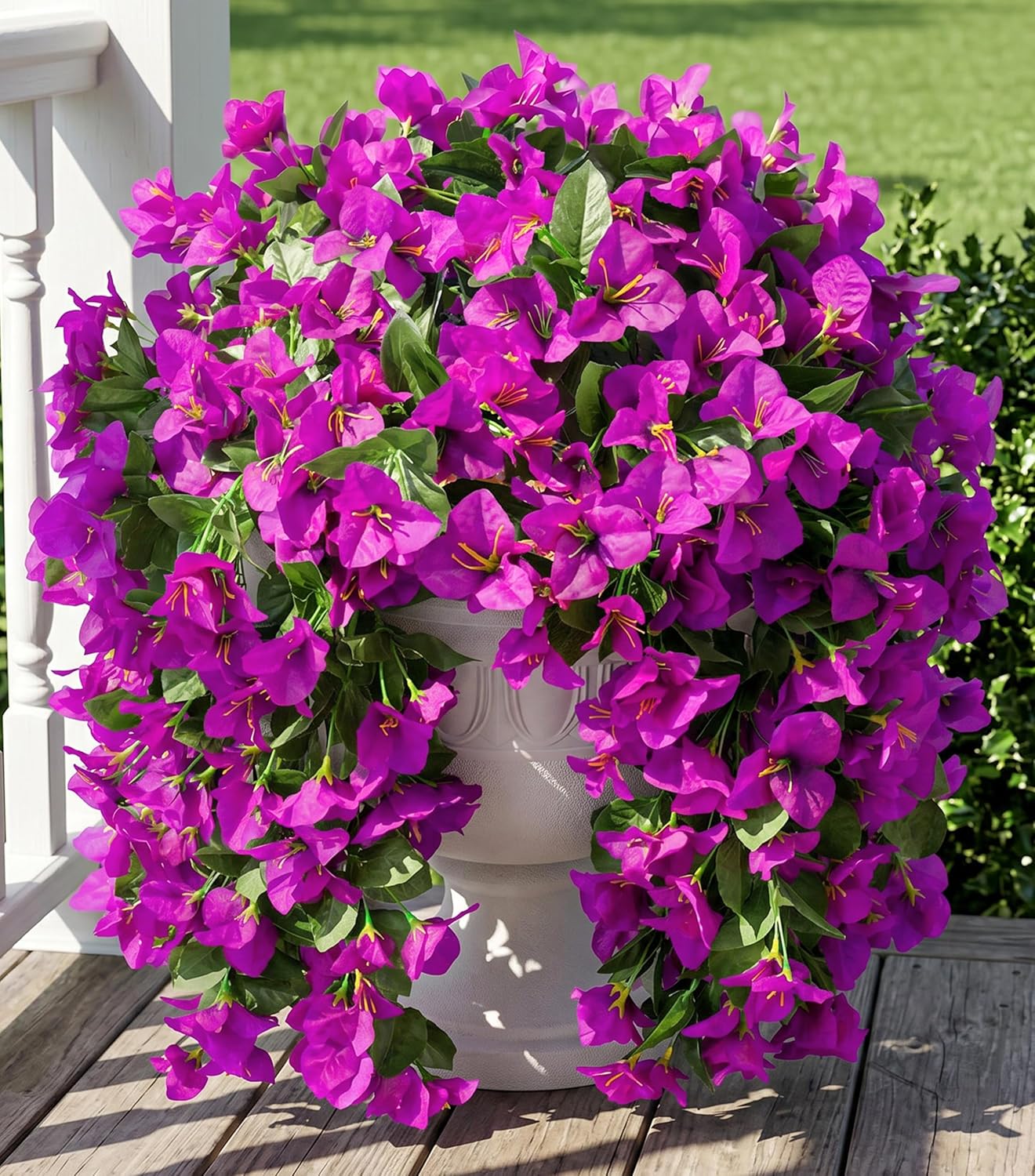 Faux Bougainvillea Artificial Flowers Plants for Outdoor Outside Decoration, 2 PCS Red Fake Flowers UV Resistant Look Real Silk Long Trailing Vines for Front Door Porch Planter Urn Patio Garden Yard