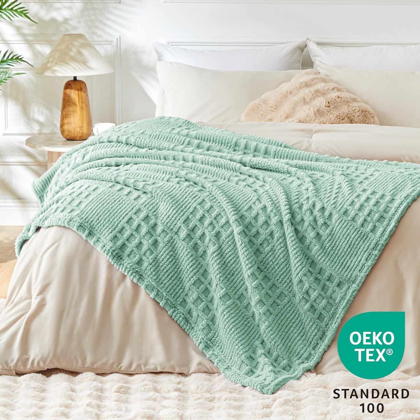 EXQ Home Fleece Throw Blanket for Couch or Bed - 3D Imitation Turtle Shell Jacquard Decorative Blankets - Cozy Soft Lightweight Fuzzy Flannel Blanket Suitable for All Seasons(50"×60",Beige)