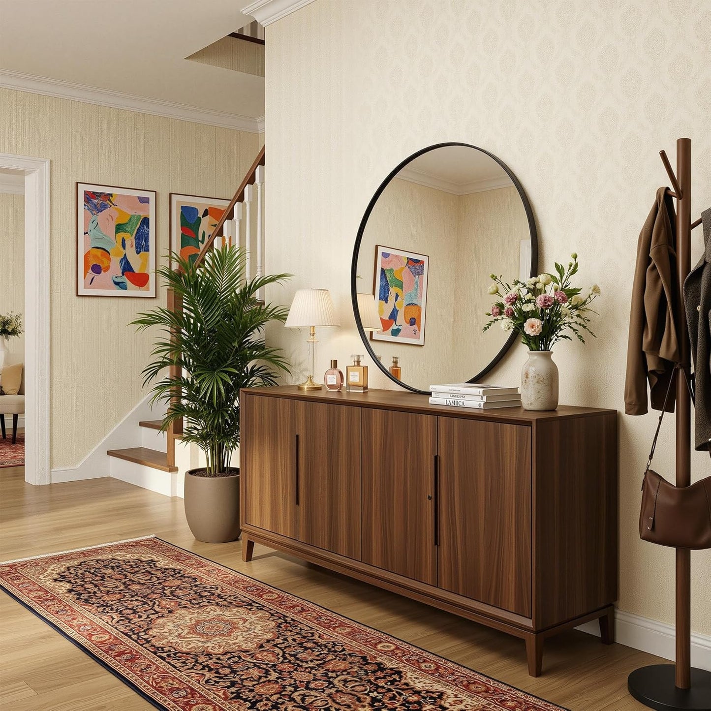 Antok 30 Inch Round Mirror for Wall, Round Bathroom Mirror, Circle Wall Mirrors with Black Metal Frame, Circle Mirrors Suitable for Wall, Bathroom, Vanity, Living Room, Entryway