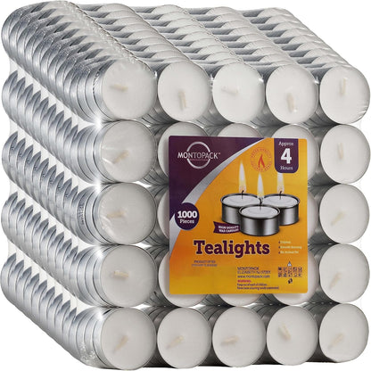 MontoPack Unscented Tea Light Candles 45 Pack | 4 Hours, White, Smokeless, Dripless Small Votive Paraffin Tealights | Long-Lasting for Home, Shabbat, Weddings, Events, Emergencies | Mini Candles Bulk