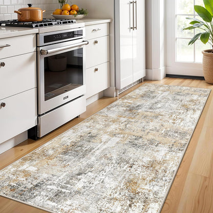 2x3 Washable Non-Slip Area Rug - Soft Low Pile Throw Rug for Kitchen Entryway Bedroom - Modern Indoor Door Mat with Rubber Backing (Beige Grey) - Colors B