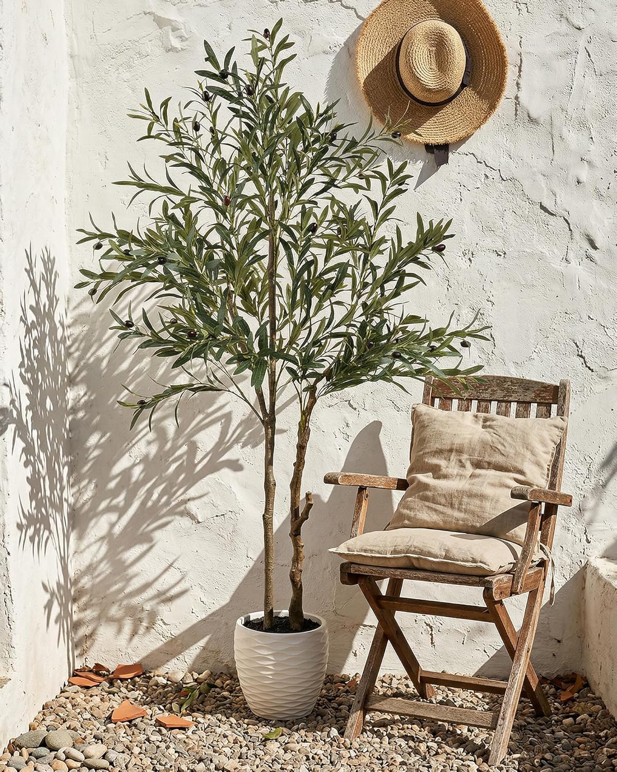 KOL 5.2ft Artificial Olive Tree Indoor, Tall Faux Olive Trees, Fake Olive Tree Floor Plant for Home Office Living Room Decor with Matte Black Pot