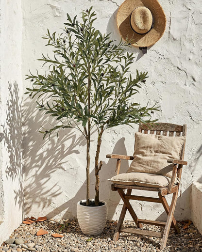 KOL 5.2ft Artificial Olive Tree Indoor, Tall Faux Olive Trees, Fake Olive Tree Floor Plant for Home Office Living Room Decor with Matte Black Pot