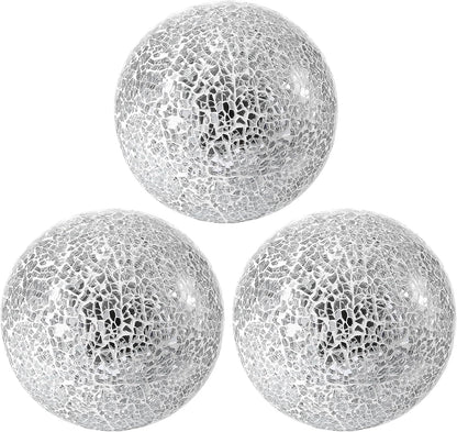 Decorative Mosaic Glass Orbs, 4 Inch Diameter, Set of 3 Sphere Balls, Rose Gold (Gold)
