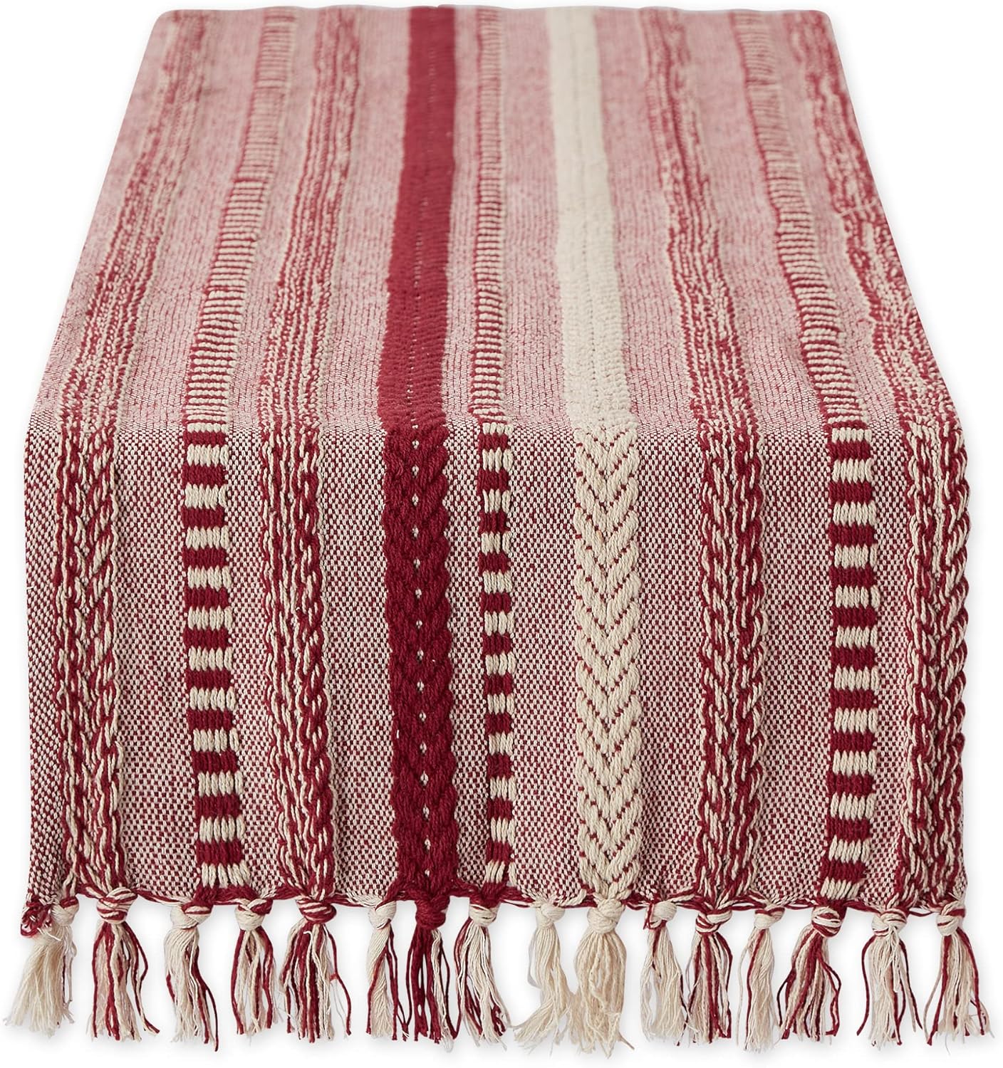 DII Farmhouse Braided Stripe Table Runner Collection, 15x72 (15x77, Fringe Included), Black