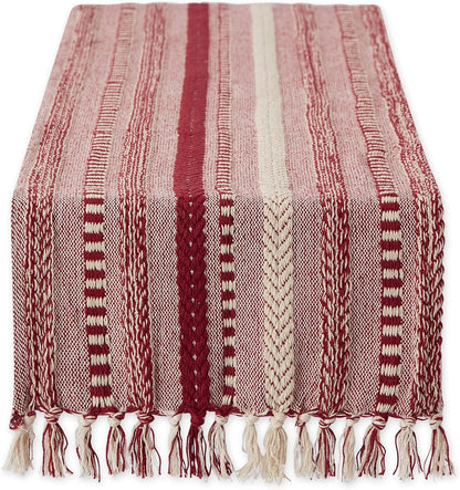 DII Farmhouse Braided Stripe Table Runner Collection, 15x72 (15x77, Fringe Included), Black