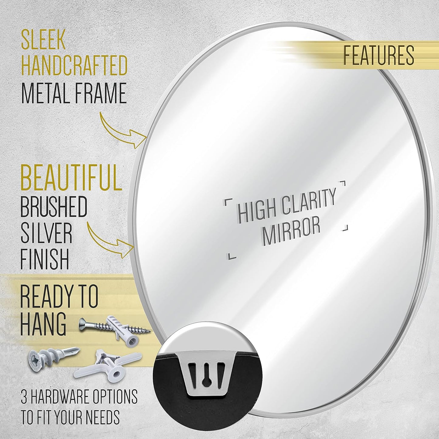 Gold Circle Wall Mirror 24 Inch Round Wall Mirror for Entryways, Washrooms, Living Rooms and More (Gold, 24")