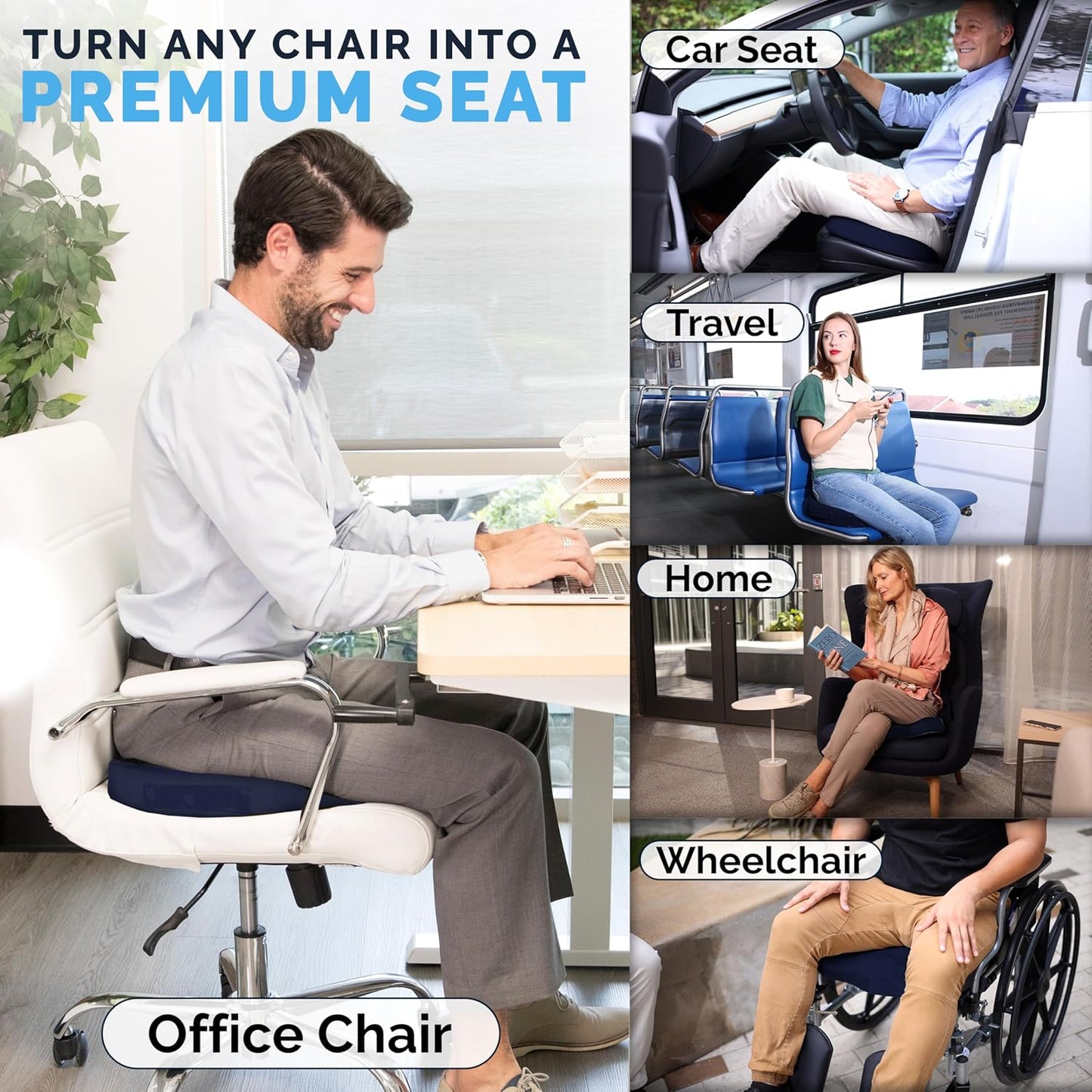 ComfiLife Premium Gel & Memory Foam Seat Cushion – Doctor Recommended Office Chair Cushion, Car Seat Cushion – Chair Cushions for Back & Sciatica Pain Relief – Seat Cushions for Office & Desk (Black)