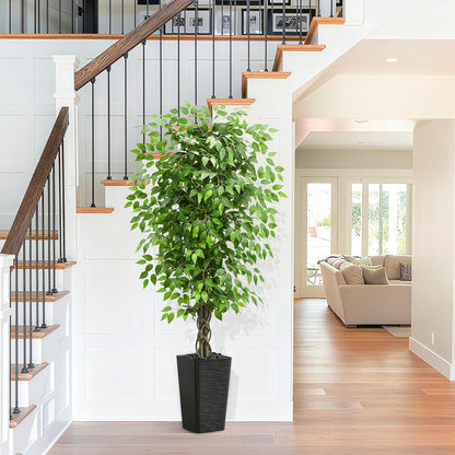 Artificial Ficus Tree 6FT Faux Plants Indoor Tall Fake Plants with White Planter, Green Lifelike Lush Fake Ficus Tree for Home Living Room Bedroom Outdoor Balcony House Office Decor