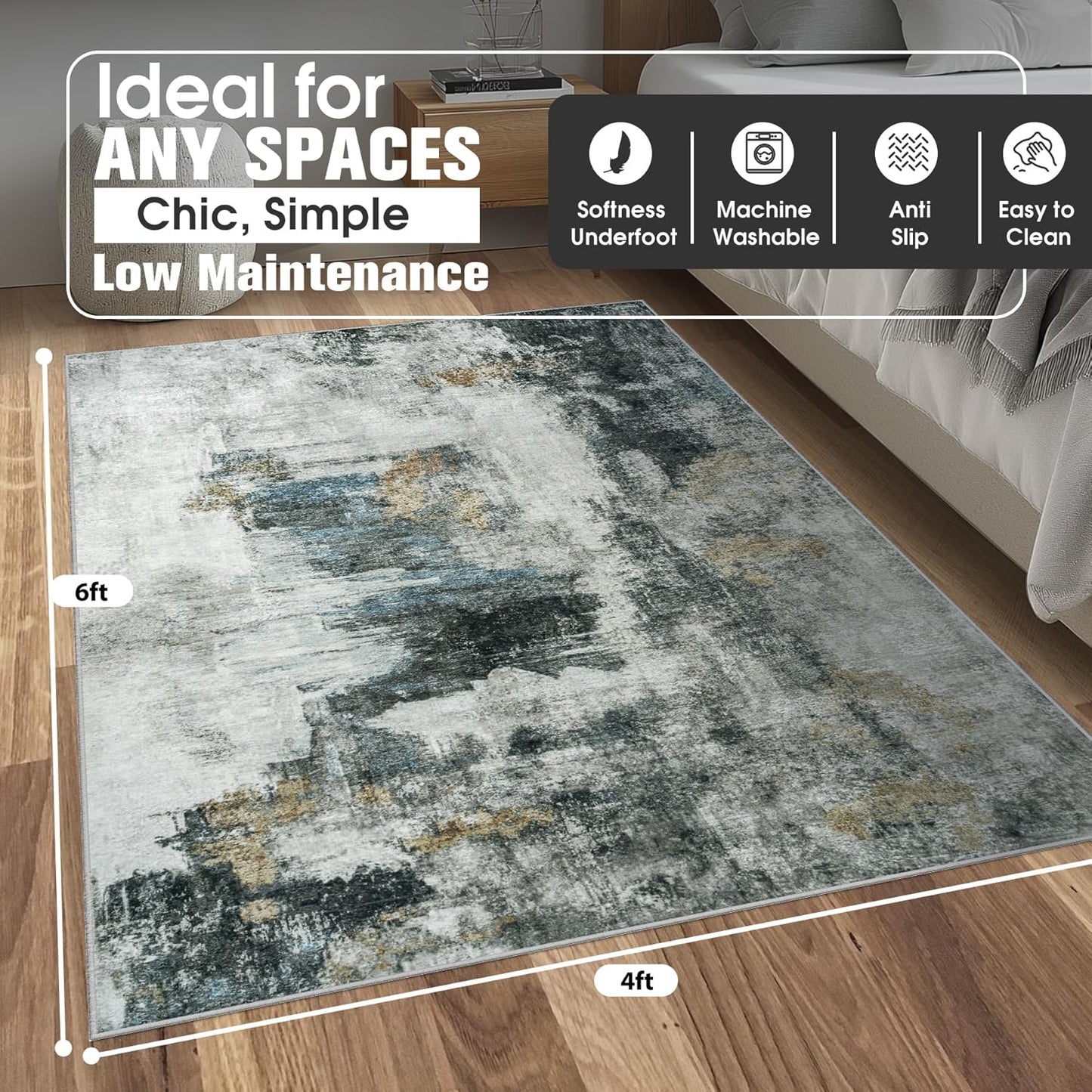 8x10 Area Rugs for Living Room Rug Washable: Abstract Large Rug for Dining Room Bedroom Carpet Non Slip 8 by 10 Indoor Modern Nursery Home Office Blue Grey