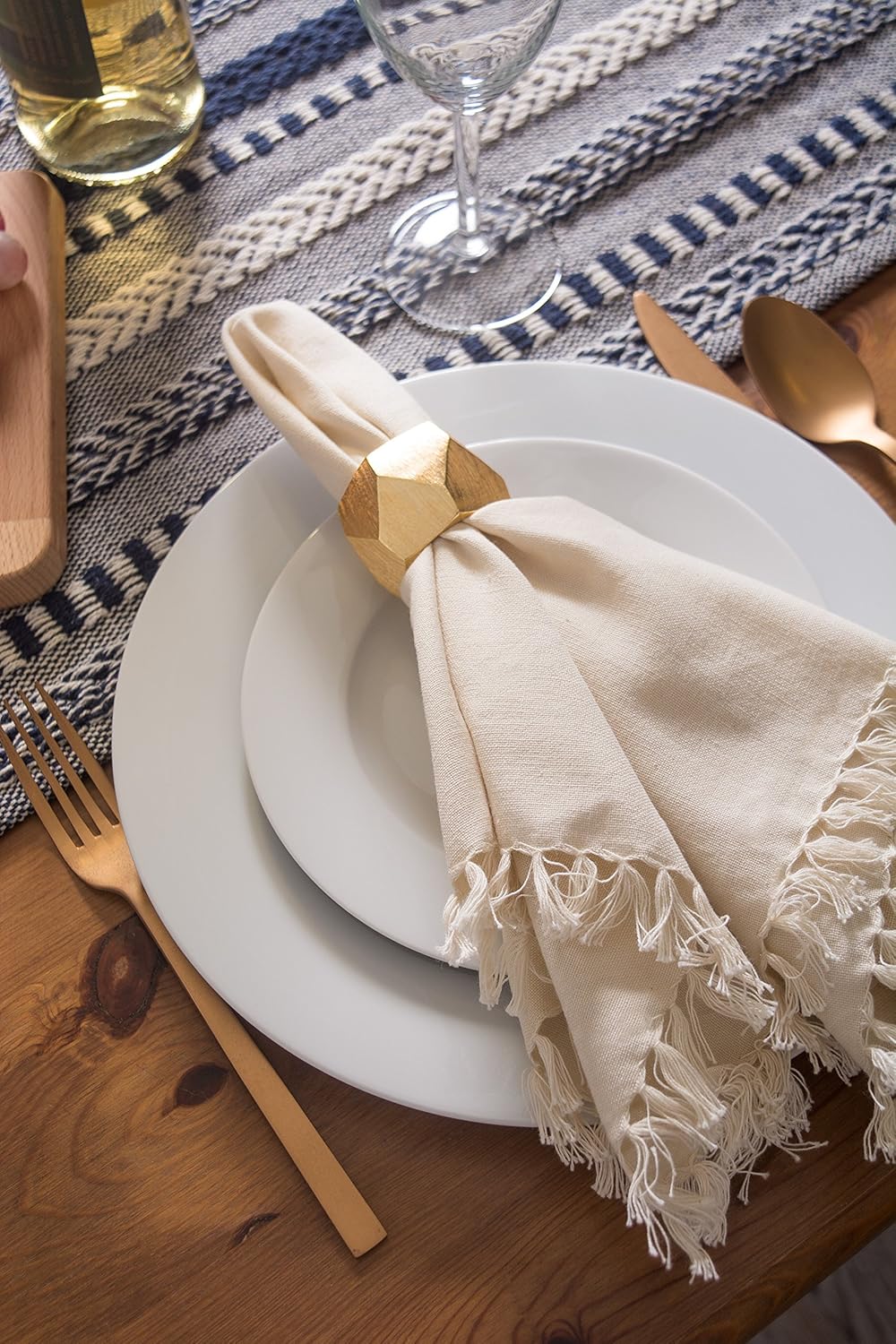 DII Farmhouse Braided Stripe Table Runner Collection, 15x72 (15x77, Fringe Included), Black