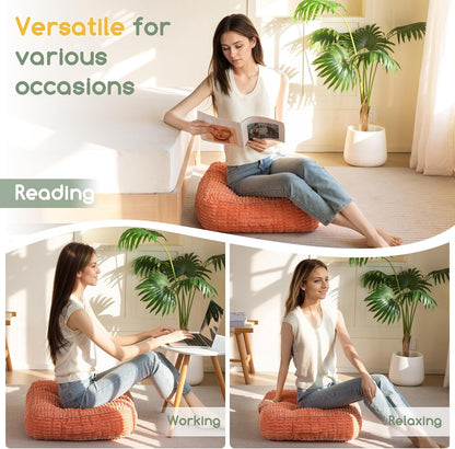 HIGOGOGO Floor Pillow Cushion for Adults, Meditation Cushion Pillow, Blended Corduroy Cover, Large Square Floor Sitting for Tatami Living Room or Yoga, 22x22 Inch, Beige