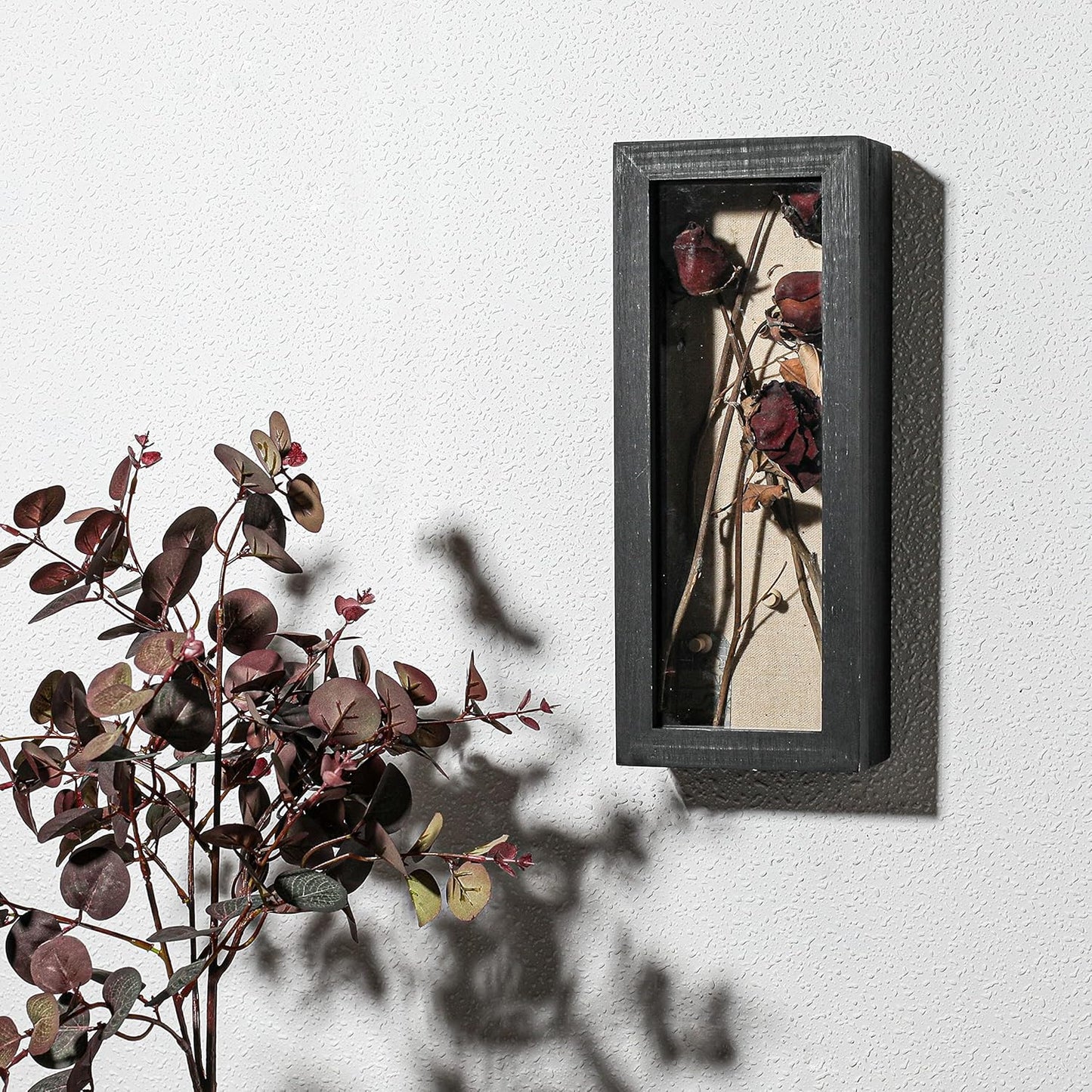 Freezing point Shadow Box Frame 8x8 Shadow Boxes Display Case with Linen Back Memorabilia Awards Medals Bouquet Photos Picture Badge Wedding Memory Box for Keepsakes Carbonized Small Pin Board