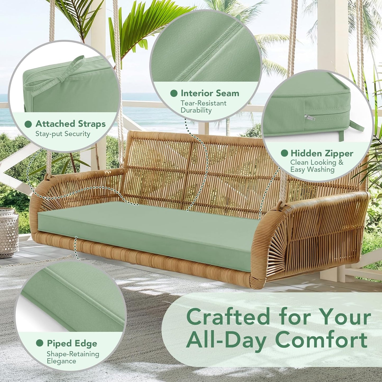 Summsun Outdoor Bench Cushion: Waterproof and Fade Resistant Patio Furniture Cushions - Non-Slip Bench Pad Cushion with Removable Cover for Garden Swing Porch Sofa Settee, 48 x 18 x 3 Inch, Black