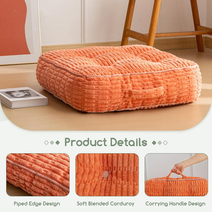 HIGOGOGO Floor Pillow Cushion for Adults, Meditation Cushion Pillow, Blended Corduroy Cover, Large Square Floor Sitting for Tatami Living Room or Yoga, 22x22 Inch, Beige