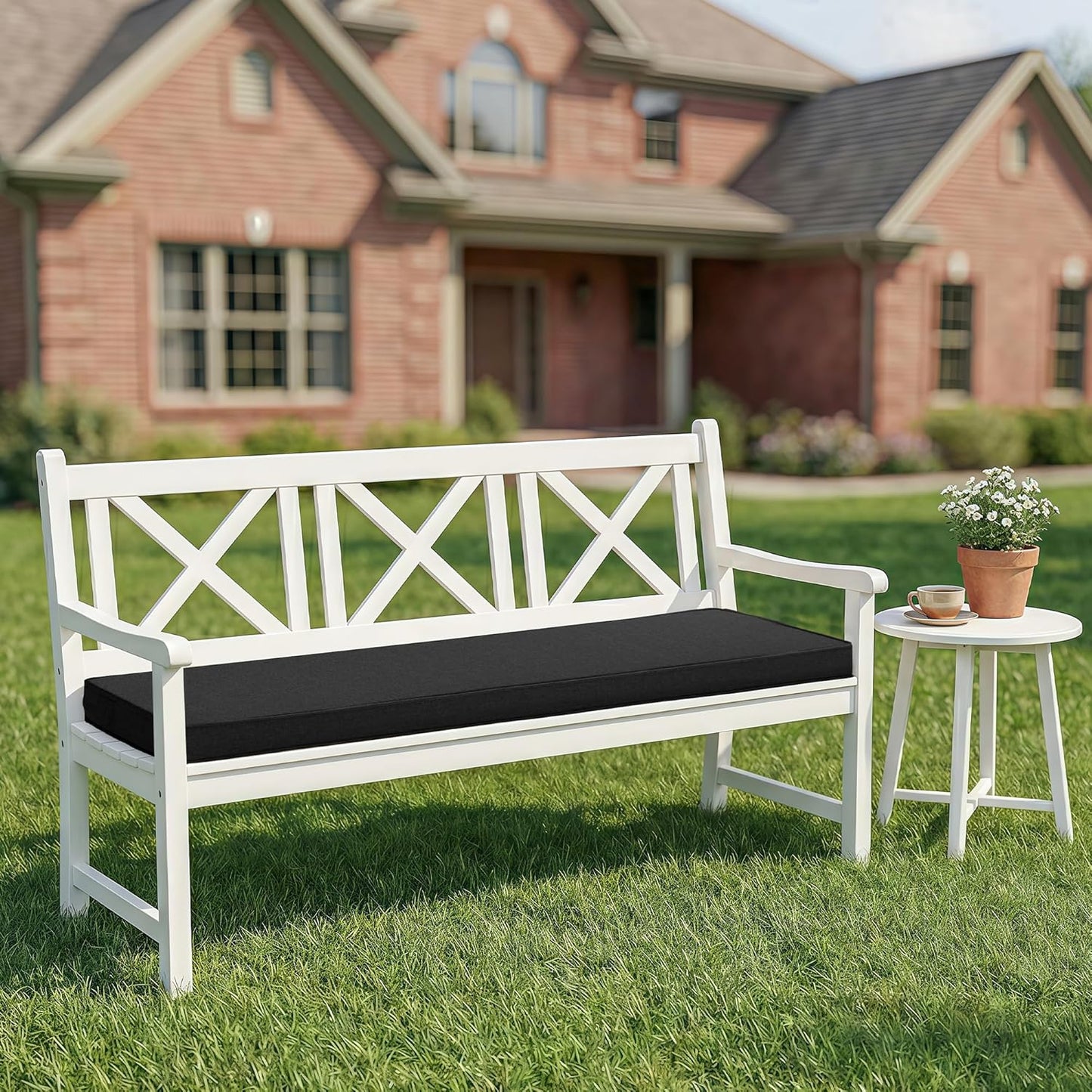 Outdoor Bench Cushion, Water-Resistant & Fade-Resistant, Porch Swing Cushions with Ties, Patio Furniture Seat Pads for Garden Loveseat Settee, Removable Cover Non-Slip Bottom, 48 x 16 Inch, Natural