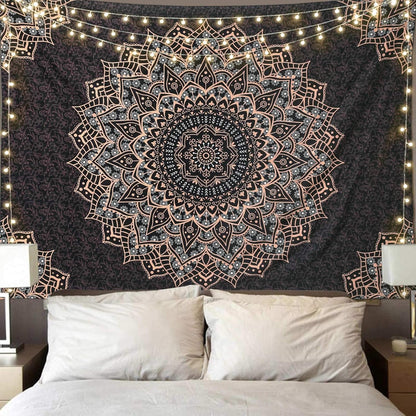 Black Mandala Tapestry Wall Hanging Psychedelic Wall Tapestry Aesthetic Indian Hippie Decor Bohemian Art Boho Home Decoration for Bedroom,Living Room,Dorm