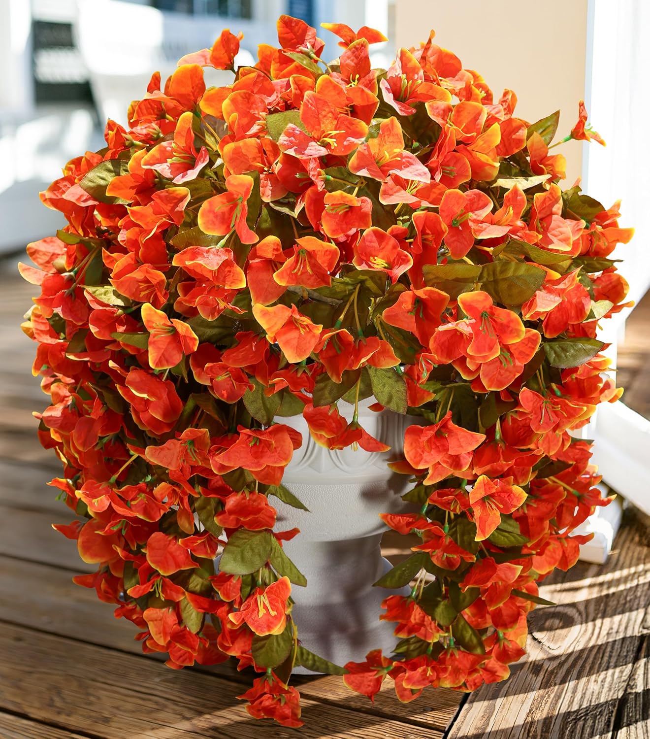 Faux Bougainvillea Artificial Flowers Plants for Outdoor Outside Decoration, 2 PCS Red Fake Flowers UV Resistant Look Real Silk Long Trailing Vines for Front Door Porch Planter Urn Patio Garden Yard