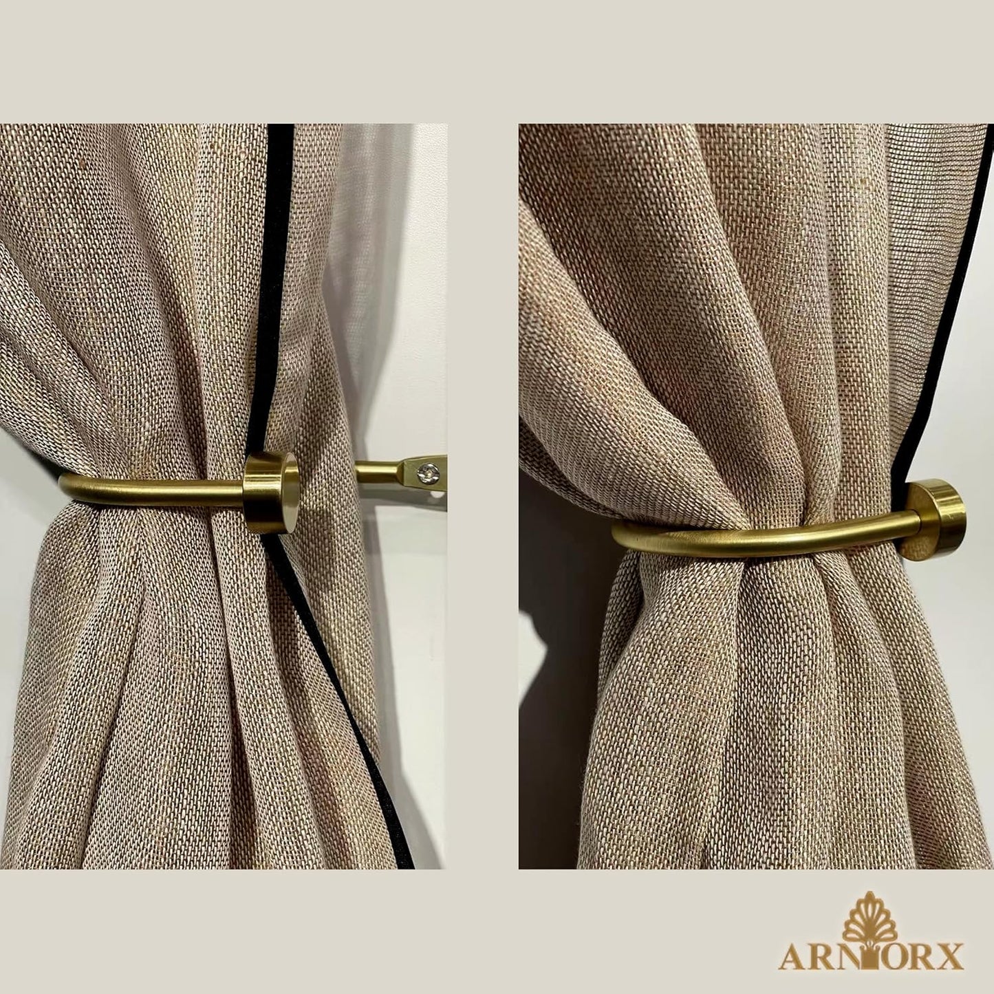 Quality Curtain Holdbacks, Solid Steel Curtain Holdback with Disk Finial,Electroplate Finishes, Set of 2 Window Curtain Tieback Hooks, Warm Gold