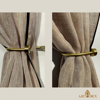 Quality Curtain Holdbacks, Solid Steel Curtain Holdback with Disk Finial,Electroplate Finishes, Set of 2 Window Curtain Tieback Hooks, Warm Gold