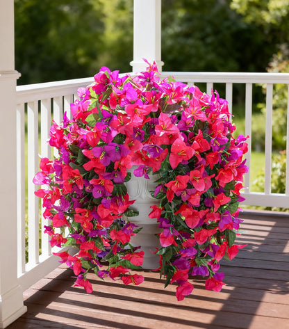 Faux Bougainvillea Artificial Flowers Plants for Outdoor Outside Decoration, 2 PCS Red Fake Flowers UV Resistant Look Real Silk Long Trailing Vines for Front Door Porch Planter Urn Patio Garden Yard