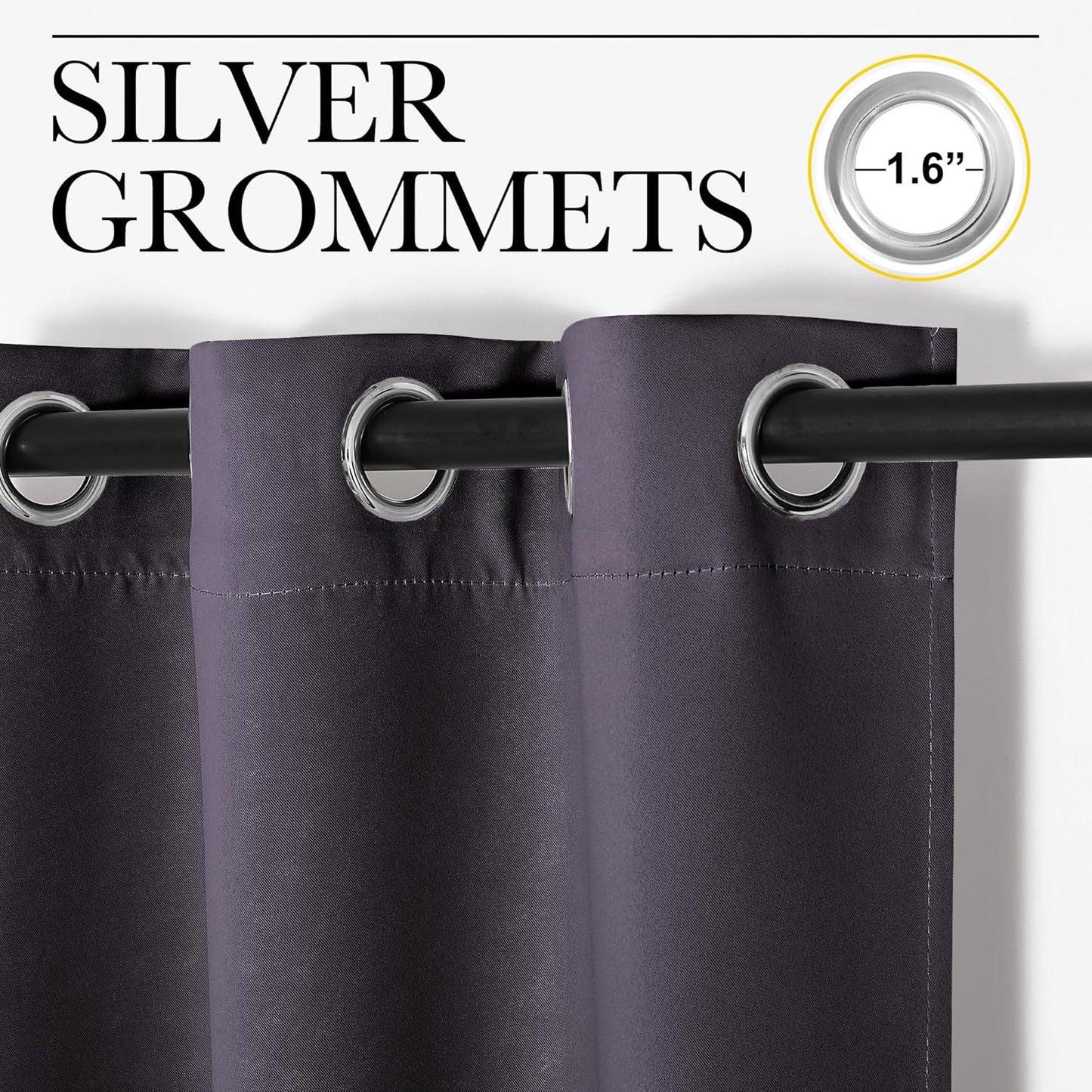 NICETOWN Halloween Pitch Black Solid Thermal Insulated Grommet Blackout Curtains/Drapes for Bedroom Window (2 Panels, 42 inches Wide by 63 inches Long, Black) - Colors D