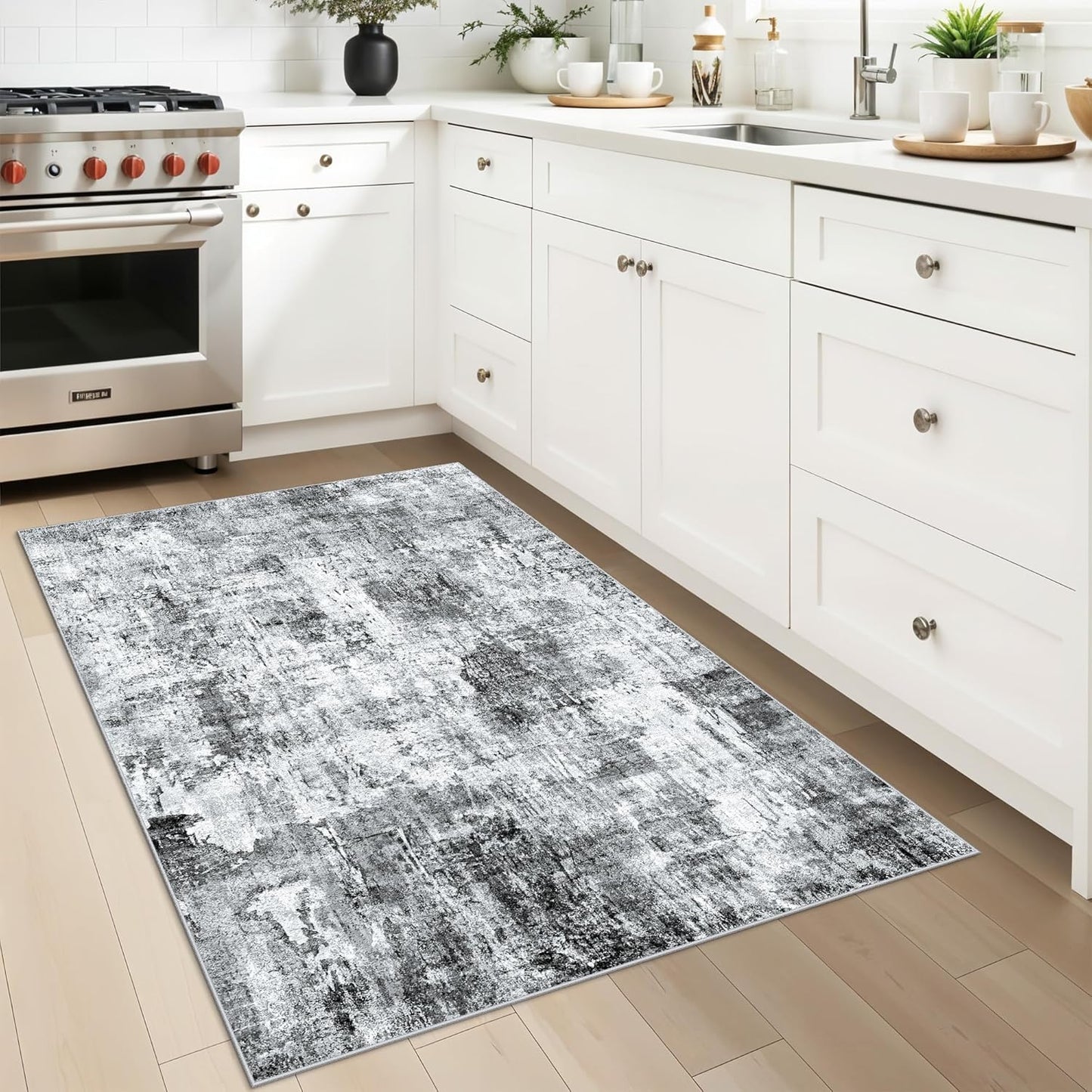 2x3 Washable Non-Slip Area Rug - Soft Low Pile Throw Rug for Kitchen Entryway Bedroom - Modern Indoor Door Mat with Rubber Backing (Beige Grey) - Colors B