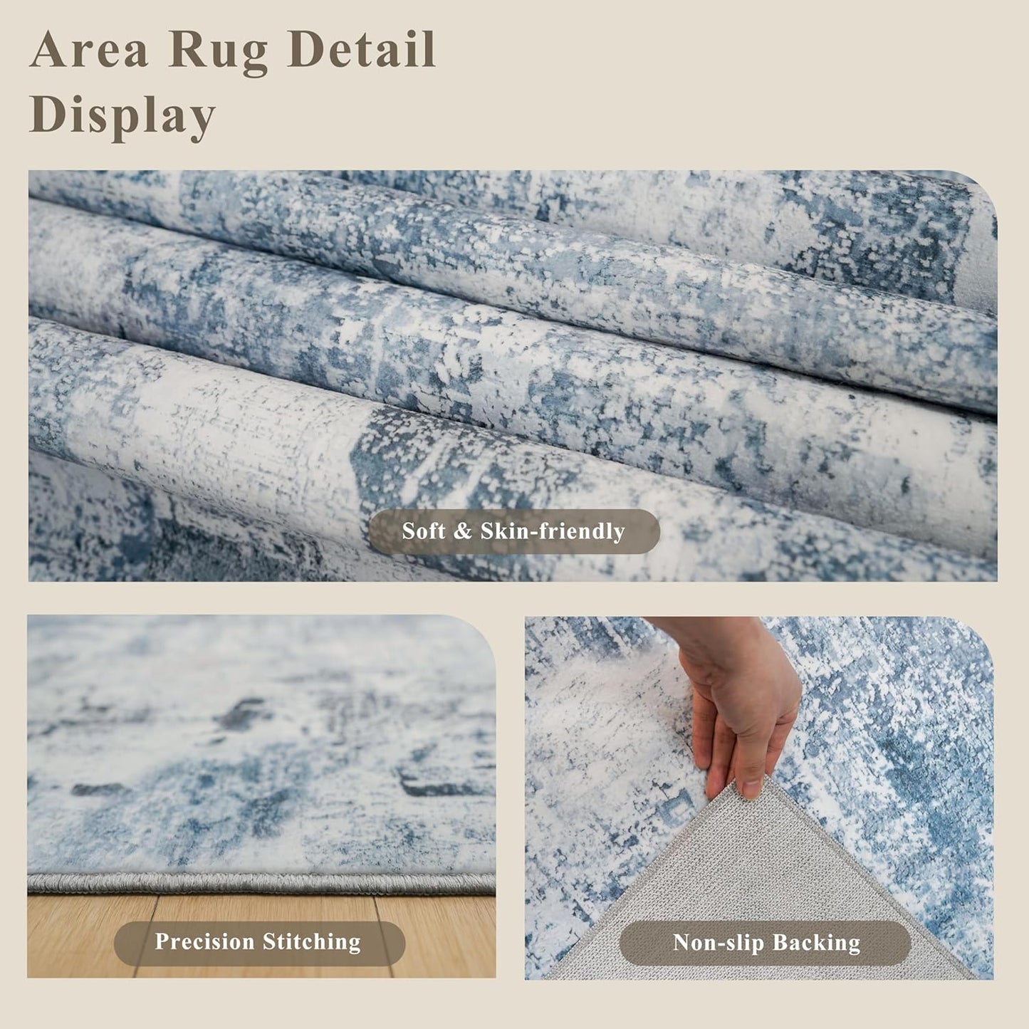 2x3 Washable Non-Slip Area Rug - Soft Low Pile Throw Rug for Kitchen Entryway Bedroom - Modern Indoor Door Mat with Rubber Backing (Beige Grey) - Colors A