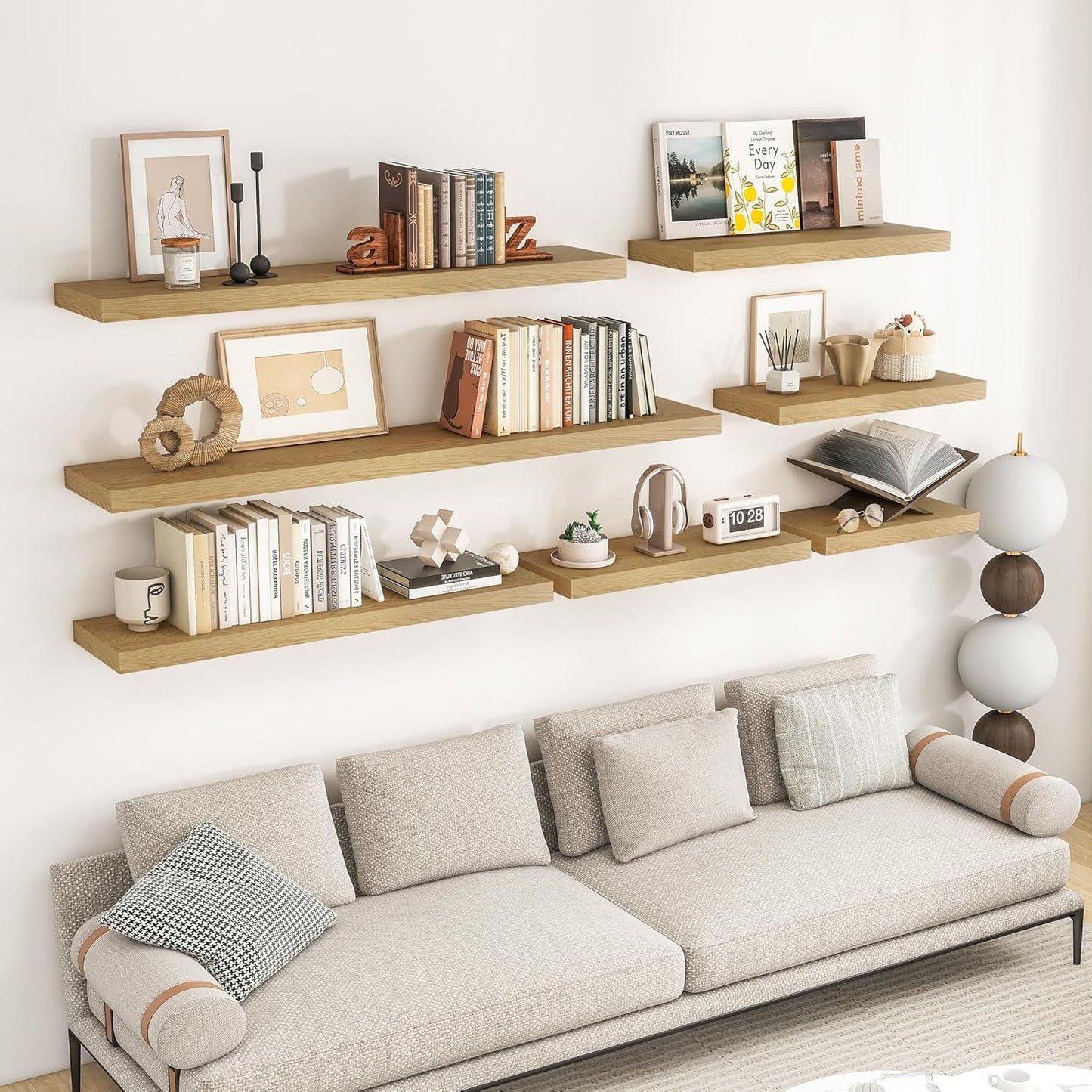 RICHFOCUS 72Inch Floating Shelves for Wall 2 Pack Shelves for Bedroom|Kitchen|Bathroom Wall Mounted Rustic Wood Floating Shelf with Invisible Brackets for Books|Storage|Decor, Rustic Brown