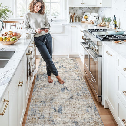 2x3 Washable Non-Slip Area Rug - Soft Low Pile Throw Rug for Kitchen Entryway Bedroom - Modern Indoor Door Mat with Rubber Backing (Beige Grey) - Colors B