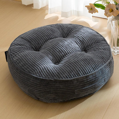 HIGOGOGO 6" Extra Thick Floor Pillow Cushion for Adults, Meditation Cushion Pillow, Large Square Floor Sitting, Tufted Corduroy Cover, for Tatami Living Room or Yoga, 22x22 Inch, 2Pack, Dark Grey