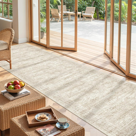 Rug Runners for Hallways Non Slip - 2x8 Runner Rug for Bedroom, Washable Runner with Rubber Backing, Soft Low-Pile Carpet for Kitchen, Laundry, Bathroom (2'x8', Beige/Ivory) - Colors B