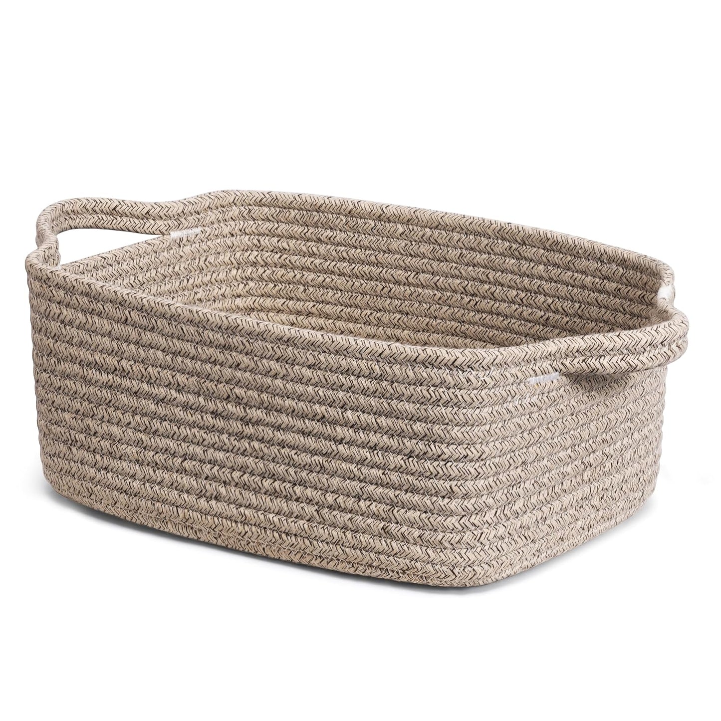 CHICVITA Decorative Gift Basket, Easter Basket for Kids, Woven Rope Storage Baskets with Handles, Nursery Baby Shower Toy Organizer, Grey, 13 x 9.8 x 5 inches