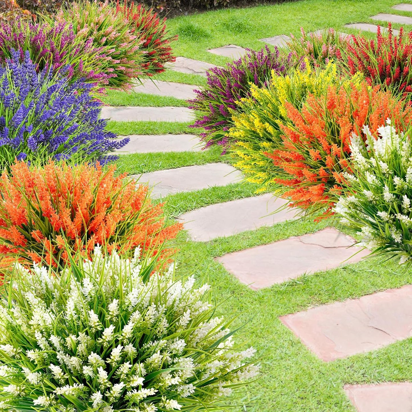 20 Bundles Artificial Plants Outdoor, UV Resistant Fake Flowers， Realistic Faux Lavender Shrubs for Porch Garden Window Box Home Decoration (Purple)
