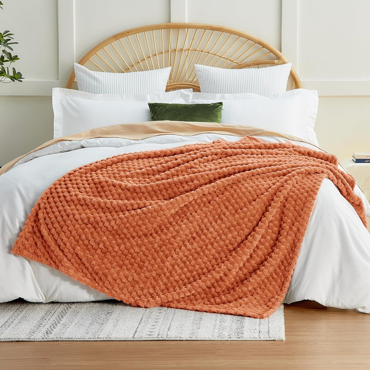 EXQ Home Fleece Throw Blanket for Couch or Bed - 3D Imitation Turtle Shell Jacquard Decorative Blankets - Cozy Soft Lightweight Fuzzy Flannel Blanket Suitable for All Seasons(50"×60",Beige)