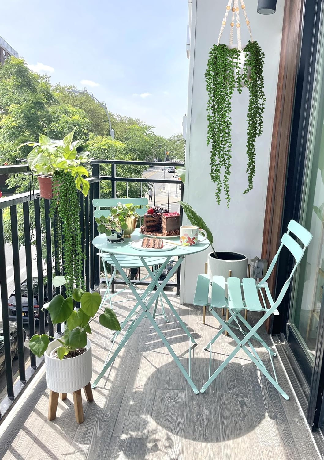 RECUTMS 6pcs Artificial Succulents Hanging Plants Fake Hanging String of Pearls Plant Faux Greenery Wall Plants for Spring Indoor Outdoor Home Bedroom Patio Garden Easter Decor