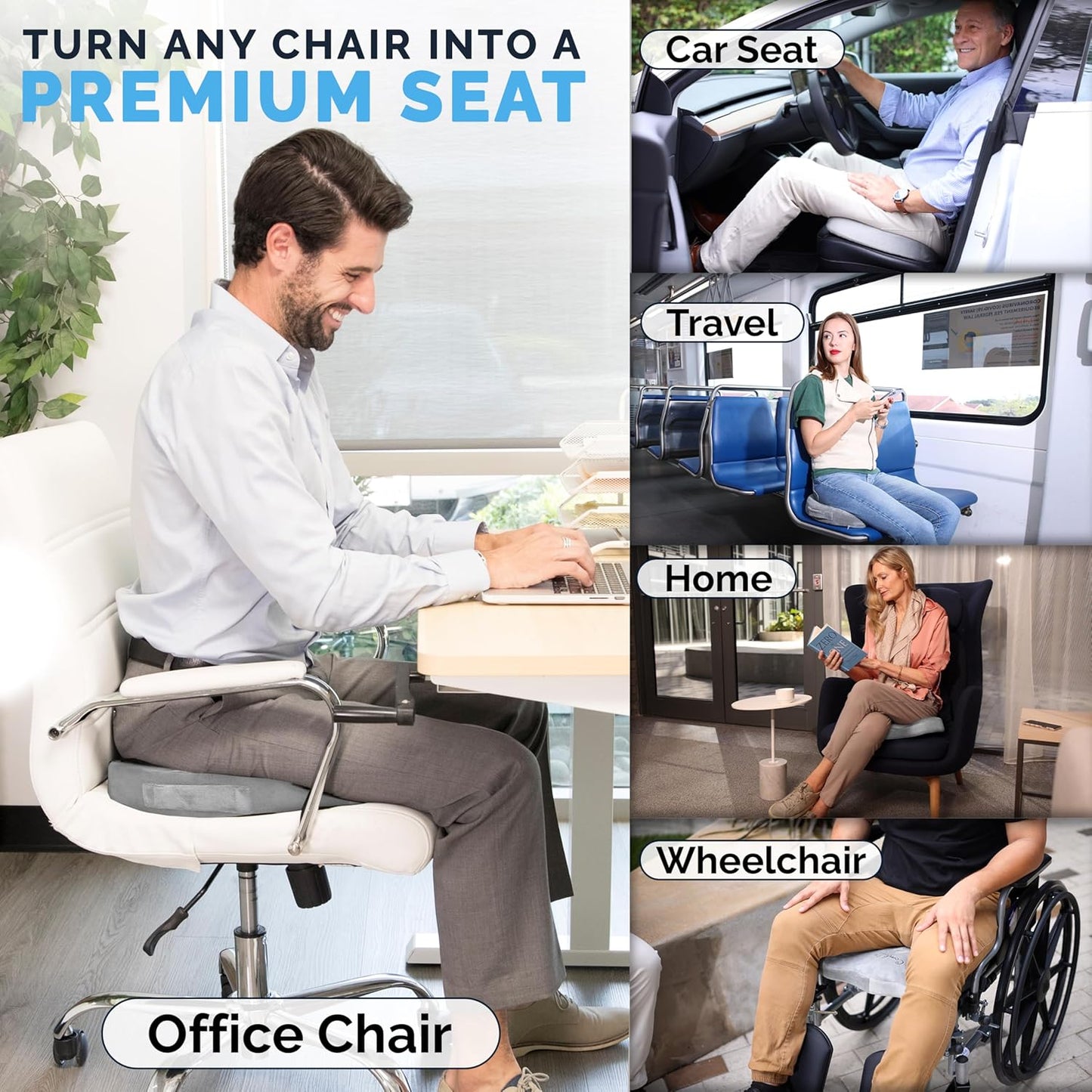 ComfiLife Premium Gel & Memory Foam Seat Cushion – Doctor Recommended Office Chair Cushion, Car Seat Cushion – Chair Cushions for Back & Sciatica Pain Relief – Seat Cushions for Office & Desk (Black)