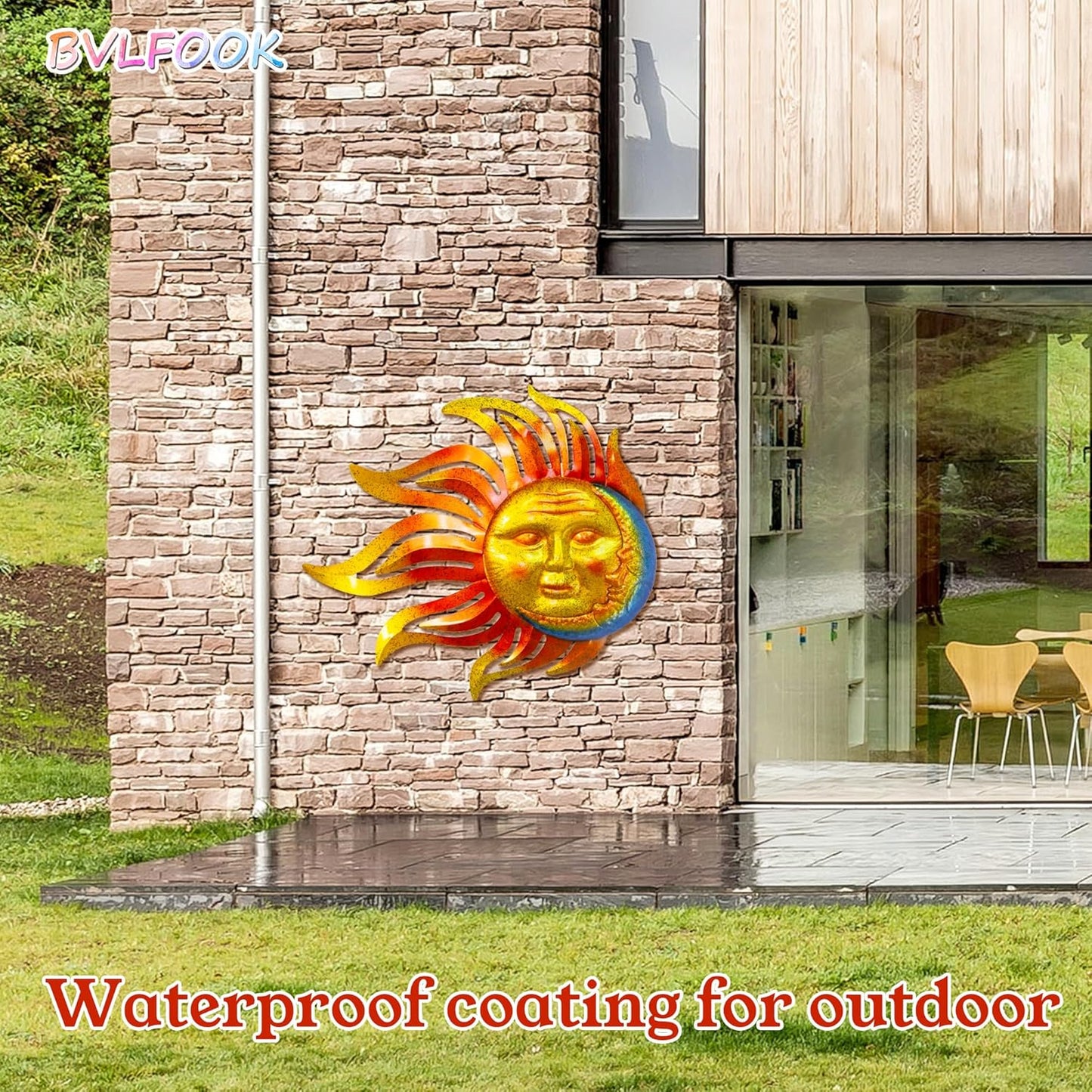 Large Sun Wall Art Decor 45 inch Metal Wall Art, Retro Hanging Decor, Valentine Wall Decorations for Patio,Yard,Garden,Fence,Living Room
