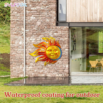 Large Sun Wall Art Decor 45 inch Metal Wall Art, Retro Hanging Decor, Valentine Wall Decorations for Patio,Yard,Garden,Fence,Living Room